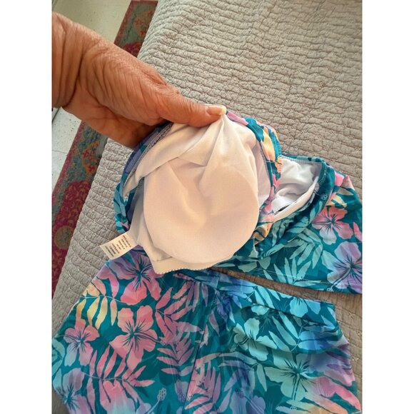 Floral High Neck Wide Straps Tankini Set With Shorts Size Large Blue Pink NWOT - Picture 12 of 14